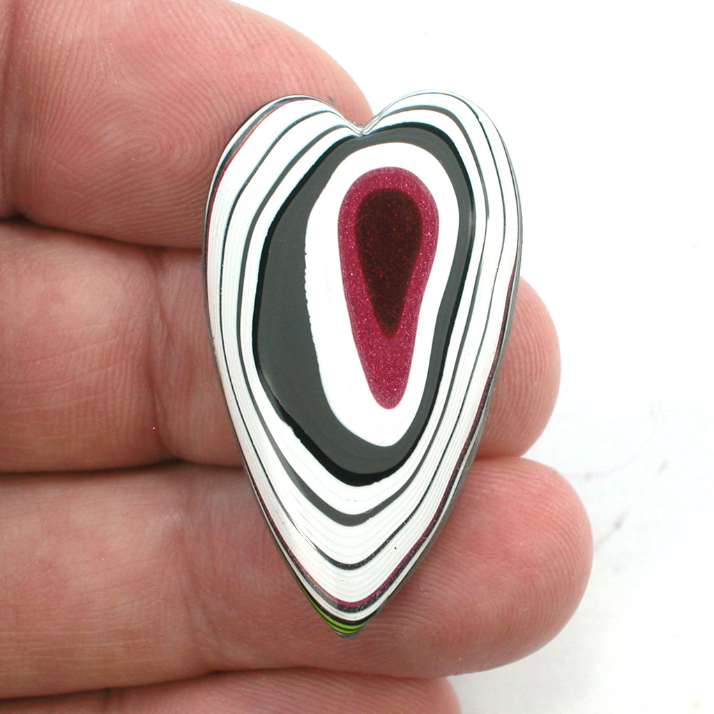 DVH JpWrnglr Fordite Cabochon Toledo Heart Cab 38x22x5 (4376) - DVHdesigns