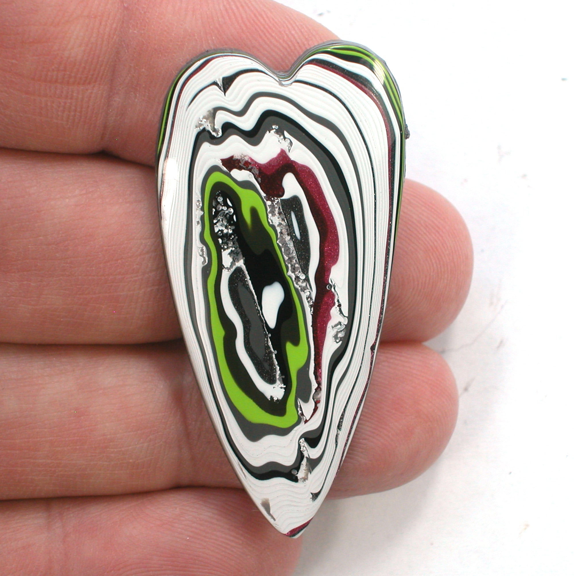 DVH JpWrnglr Fordite Cabochon Toledo Heart Cab 48x24x4(4378) - DVHdesigns