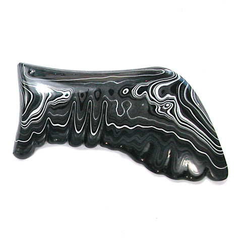 DVH Black Onyx Fordite Wing Silver Sheen Cabochon 70x35x7 (4692)