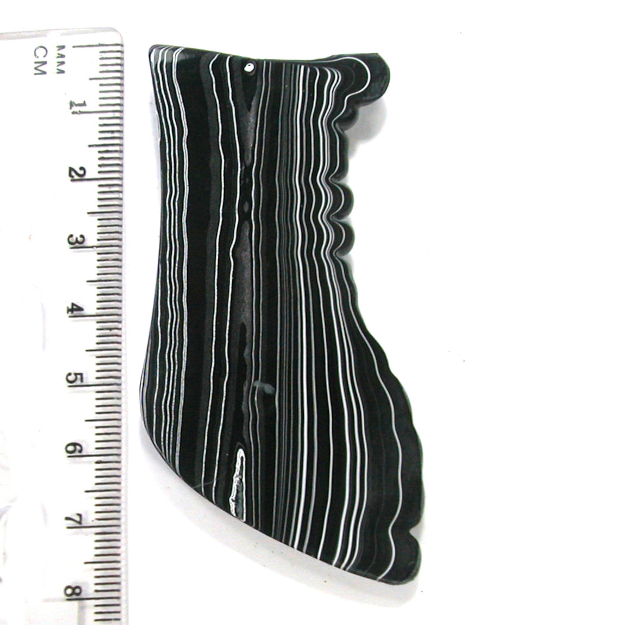 DVH Black Onyx Fordite Wing Silver Sheen Cabochon 70x35x7 (4692) - DVHdesigns