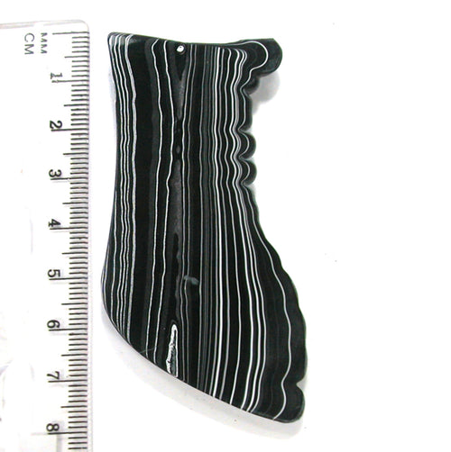 DVH Black Onyx Fordite Wing Silver Sheen Cabochon 70x35x7 (4692) - DVHdesigns