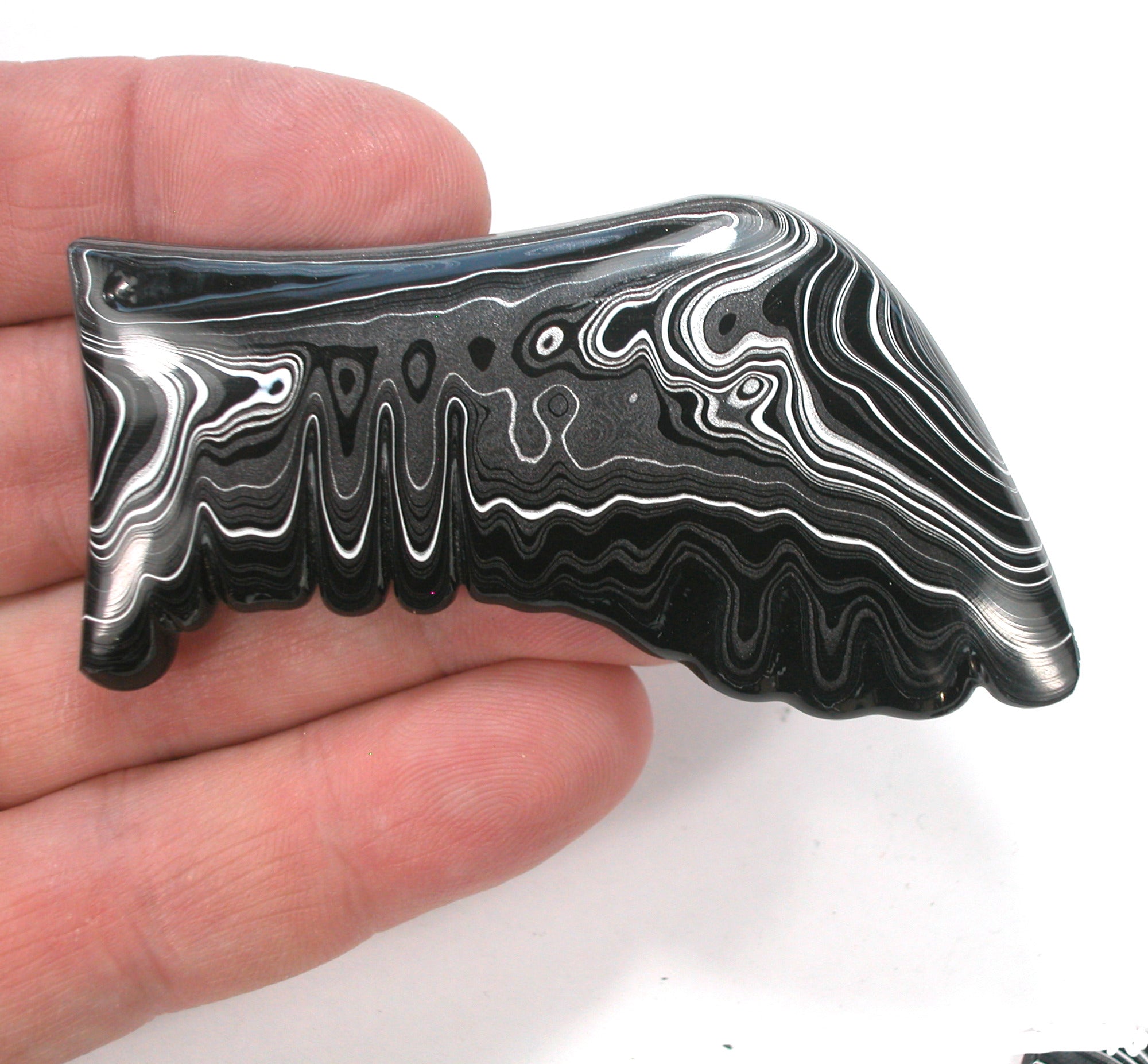 DVH Black Onyx Fordite Wing Silver Sheen Cabochon 70x35x7 (4692) - DVHdesigns