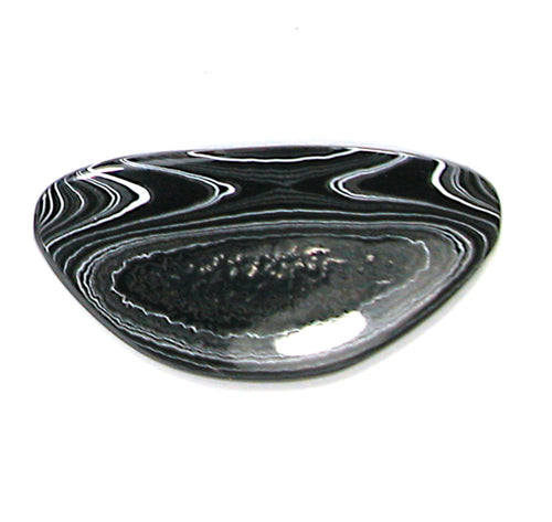 DVH Black Onyx Fordite Crown of Silver Sheen Cabochon 56x28x4 (4696) - DVHdesigns