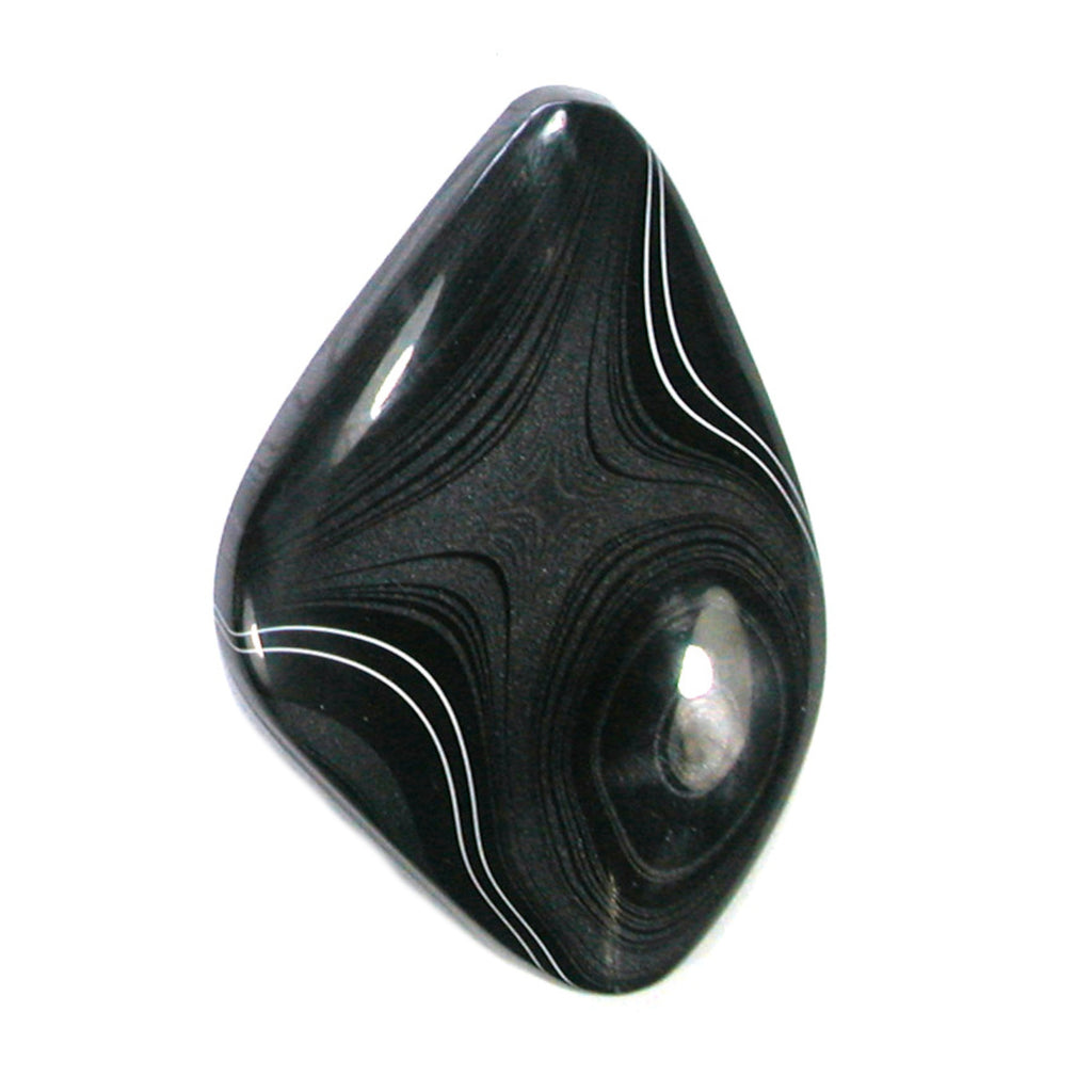 DVH Black Fordite Crown of Silver Sheen Cabochon 47x31x8 (4637) - DVHdesigns