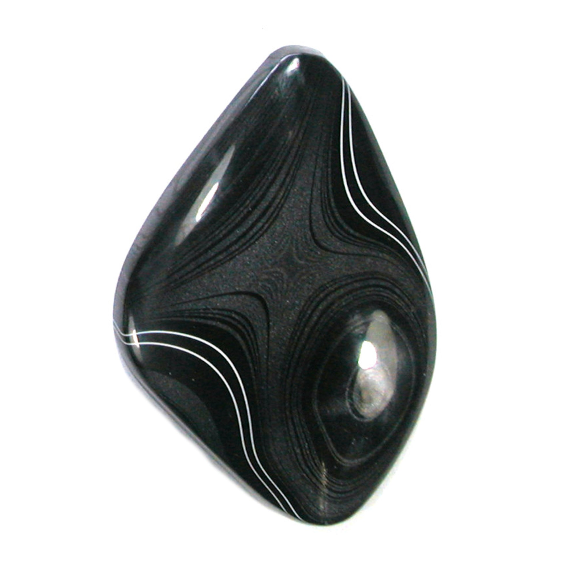 DVH Black Fordite Crown of Silver Sheen Cabochon 47x31x8 (4637) - DVHdesigns