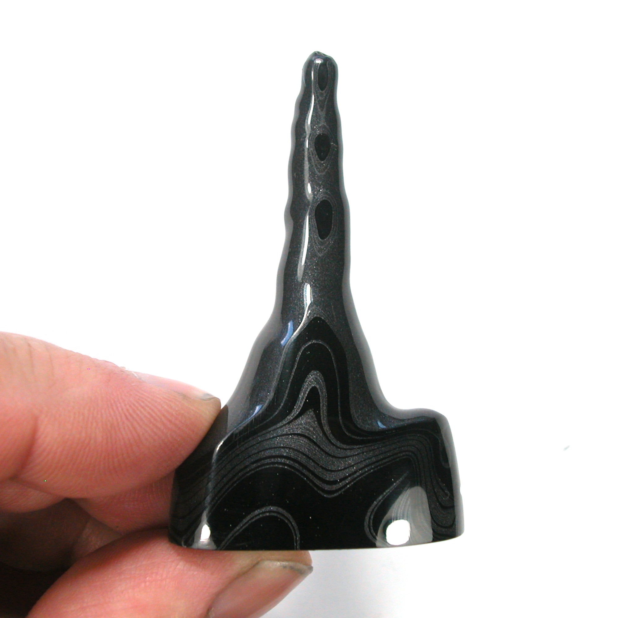 DVH Black Fordite Crown of Silver Sheen Stalactite Specimen 61x37x18 (4654) - DVHdesigns