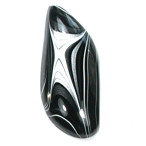 DVH Black Onyx Fordite Crown of Silver Sheen Cabochon 37x16x7 (4699)