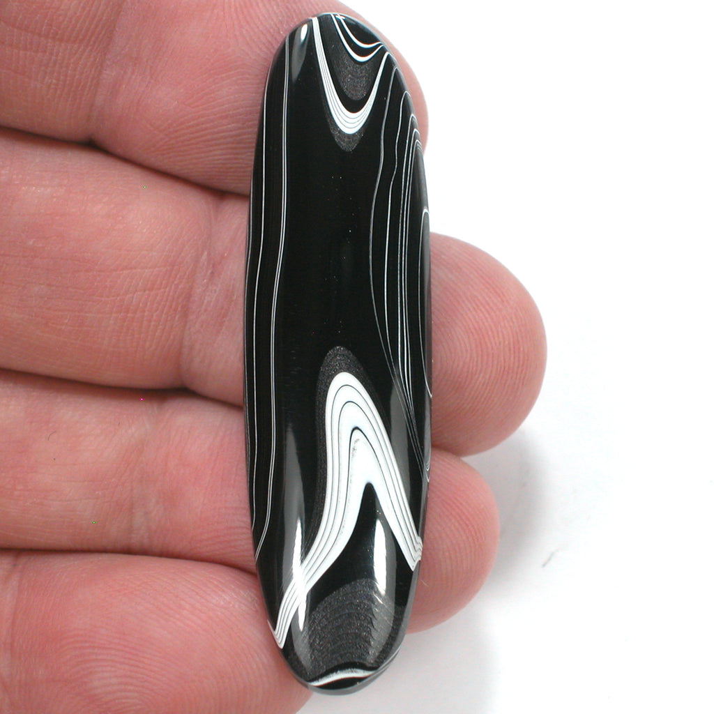 DVH Black Onyx Fordite Crown of Silver Sheen Cabochon 53x15x5 (4700) - DVHdesigns