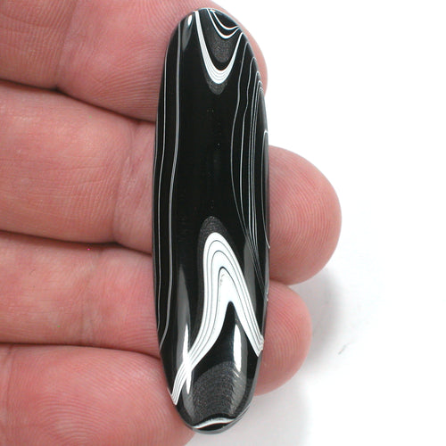 DVH Black Onyx Fordite Crown of Silver Sheen Cabochon 53x15x5 (4700) - DVHdesigns