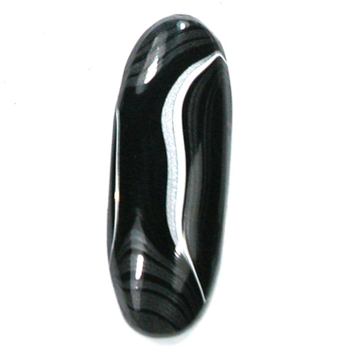 DVH Black Onyx Fordite Crown of Silver Sheen Cabochon 35x13x5 (4703) - DVHdesigns