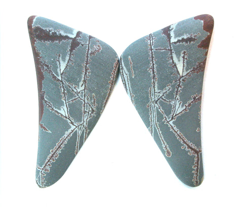 DVH Sonora Dendritic Rhyolite Butterfly Cut Matched Pair Cabochon 52x26x5mm each (9708) - DVHdesigns