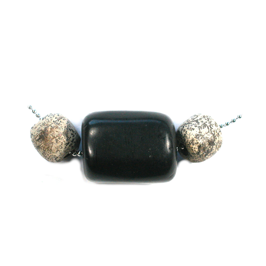 DVH Jet & Fossil Mammoth Bone Bead Necklace Extinction Mourning Jewelry (4914) - DVHdesigns