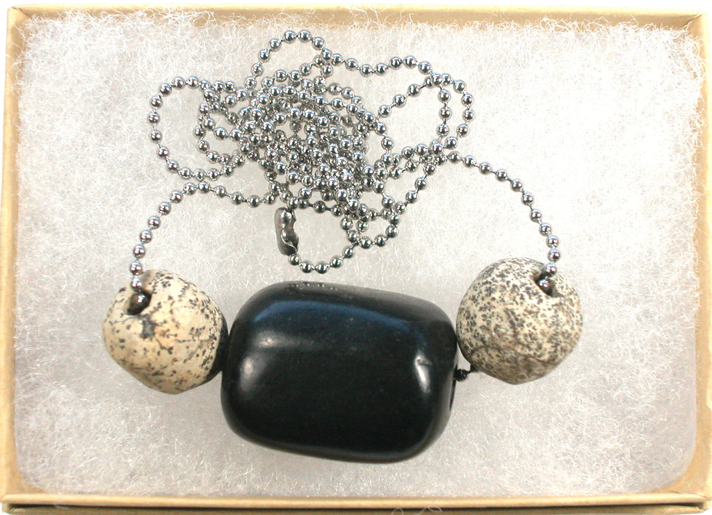 DVH Jet & Fossil Mammoth Bone Bead Necklace Extinction Mourning Jewelry (4914) - DVHdesigns
