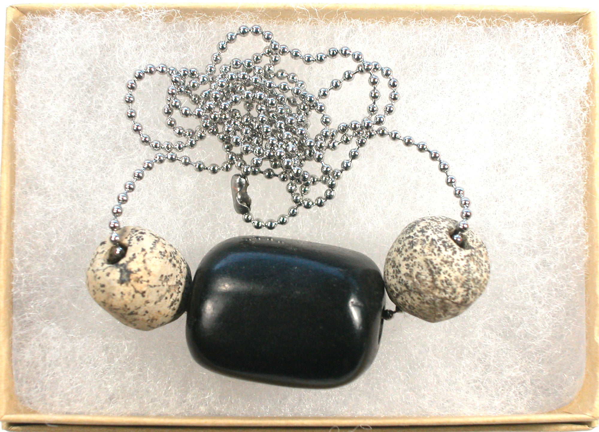 DVH Jet & Fossil Mammoth Bone Bead Necklace Extinction Mourning Jewelry (4914) - DVHdesigns