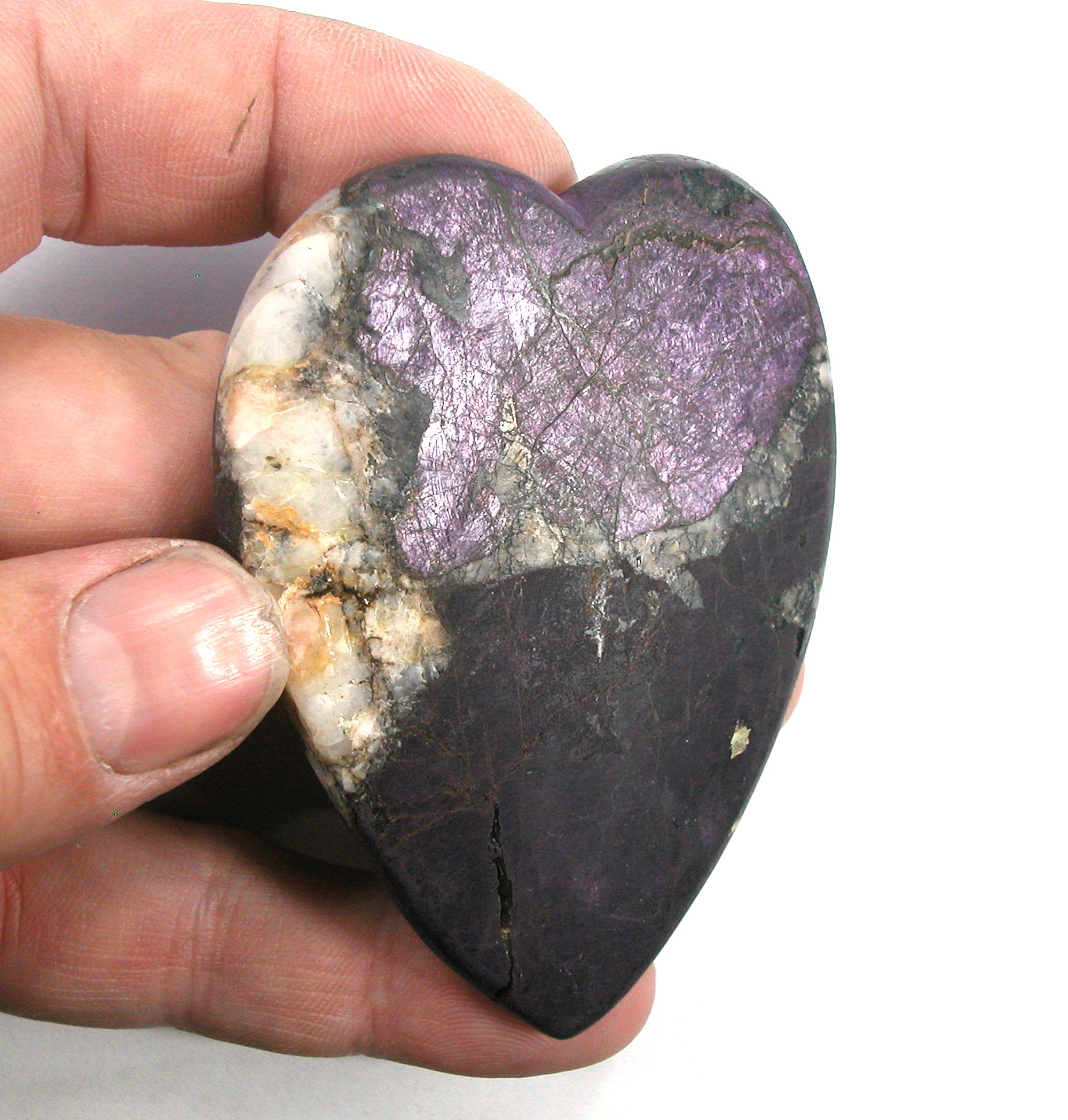 DVH Purpurite & Quartz Broken Healed Heart Carving Namibia 3.4oz Purple 77x57x12mm - DVHdesigns