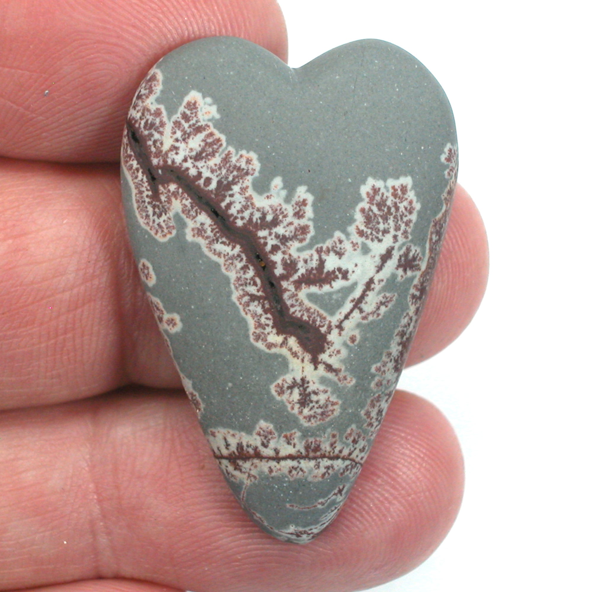 DVH Sonora Dendritic Jasper Rhyolite Heart Cabochon Cab 38x25x6 (4253) - DVHdesigns