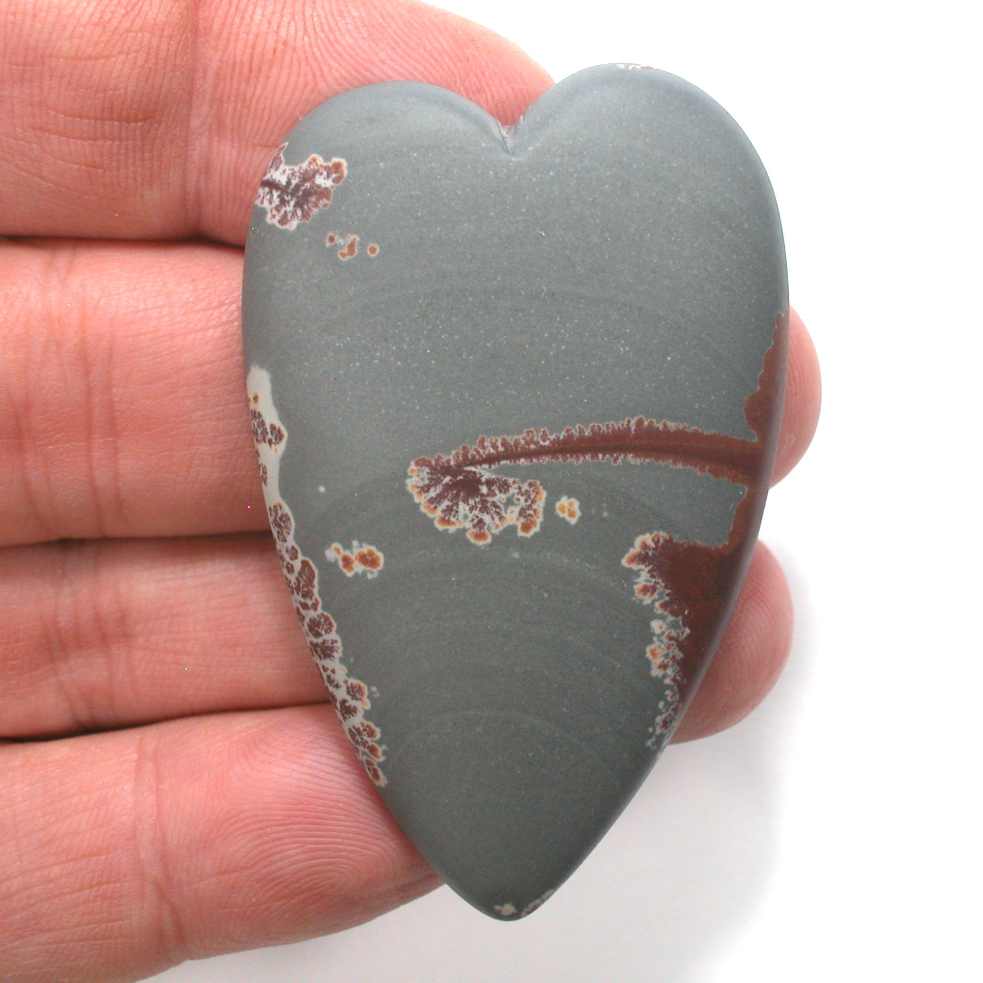 DVH Sonora Dendritic Jasper Rhyolite Heart Cabochon Matte 58x37x8 (4851) - DVHdesigns