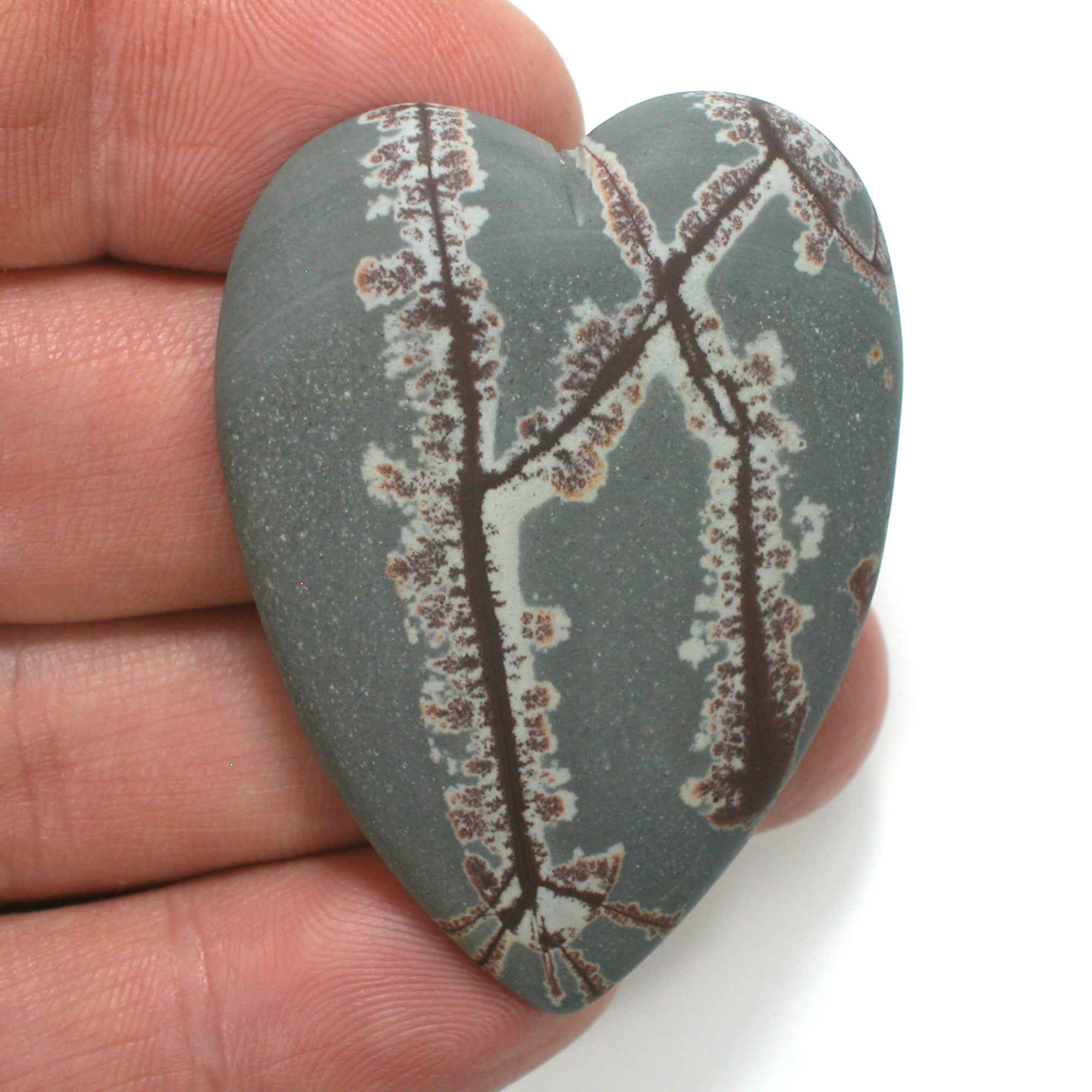 DVH Sonora Dendritic Jasper Rhyolite Heart Cabochon Matte Cab 50x37x8 (4856) - DVHdesigns