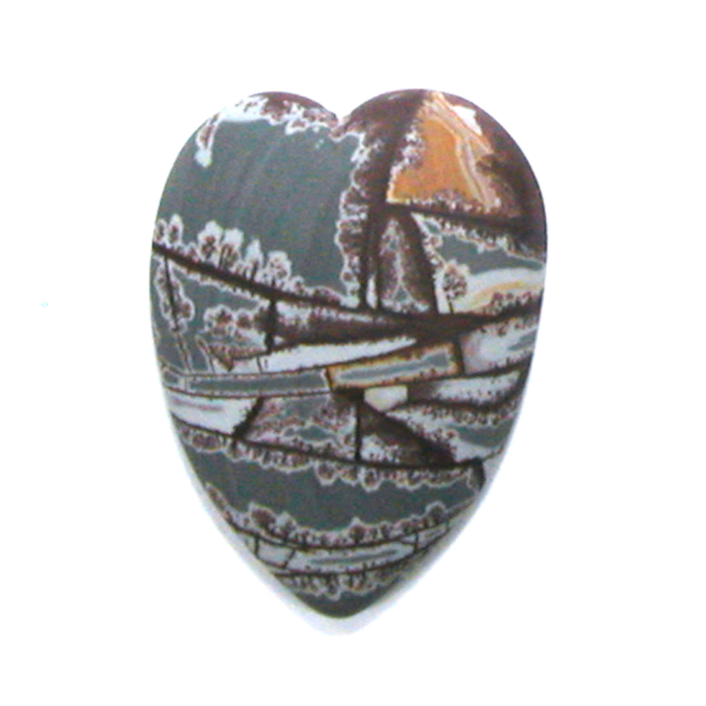 DVH Sonora Dendritic Jasper Rhyolite Cabochon Heart Matte Cab 39x29x8 (4858) - DVHdesigns