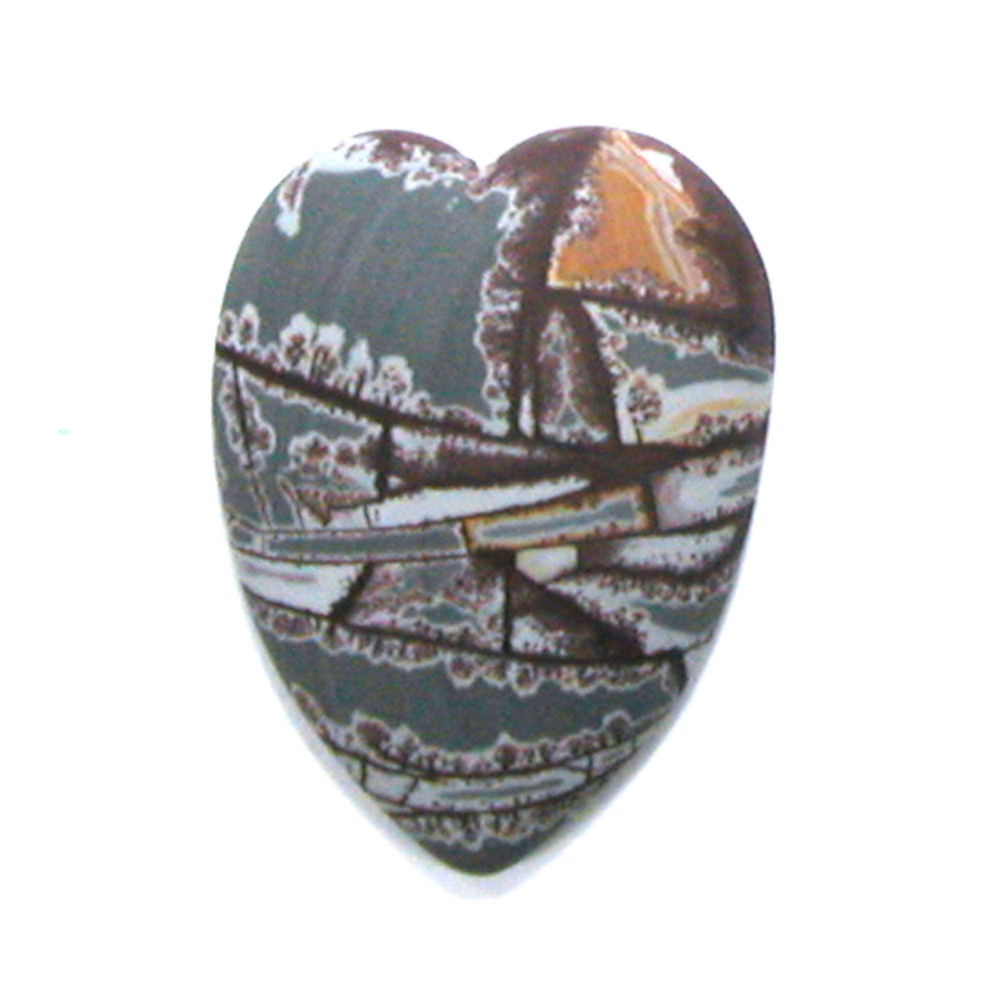 DVH Sonora Dendritic Jasper Rhyolite Cabochon Heart Matte Cab 39x29x8 (4858) - DVHdesigns