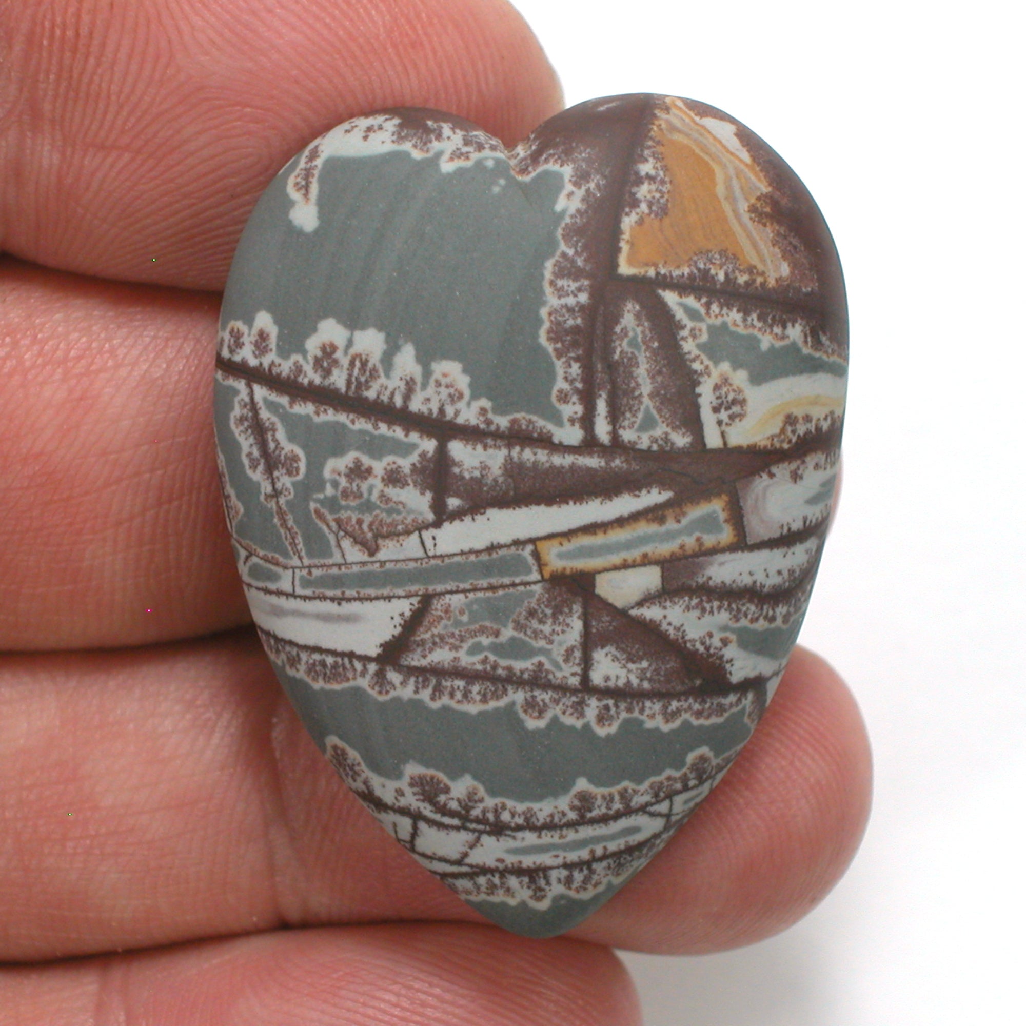 DVH Sonora Dendritic Jasper Rhyolite Cabochon Heart Matte Cab 39x29x8 (4858) - DVHdesigns