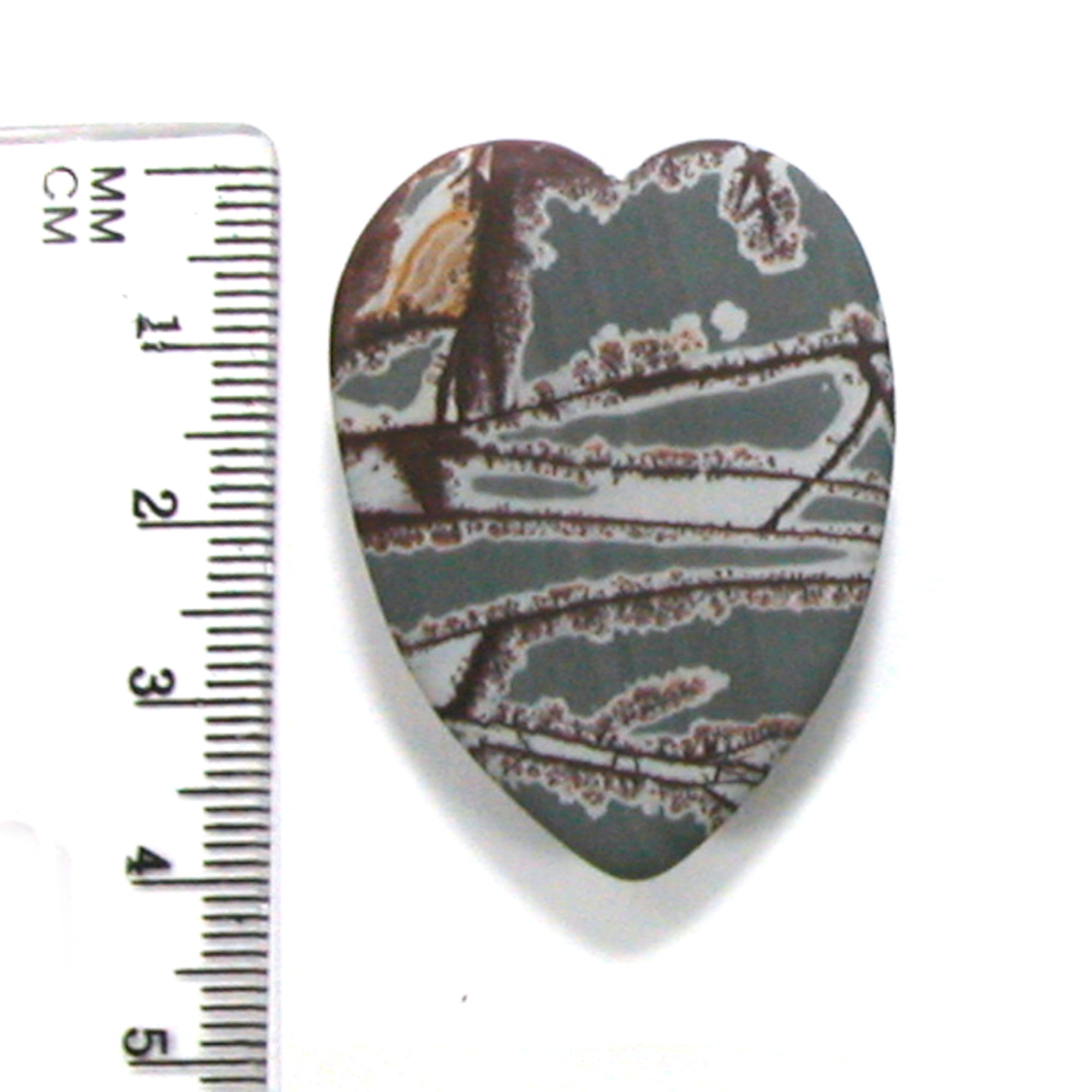 DVH Sonora Dendritic Jasper Rhyolite Cabochon Heart Matte Cab 39x29x8 (4858) - DVHdesigns